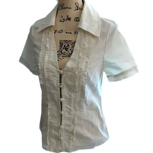 NEW MIA VIA COTTON EMBELLISHED BUTTON DOWN SHORT SLEEVE WHITE SZ M